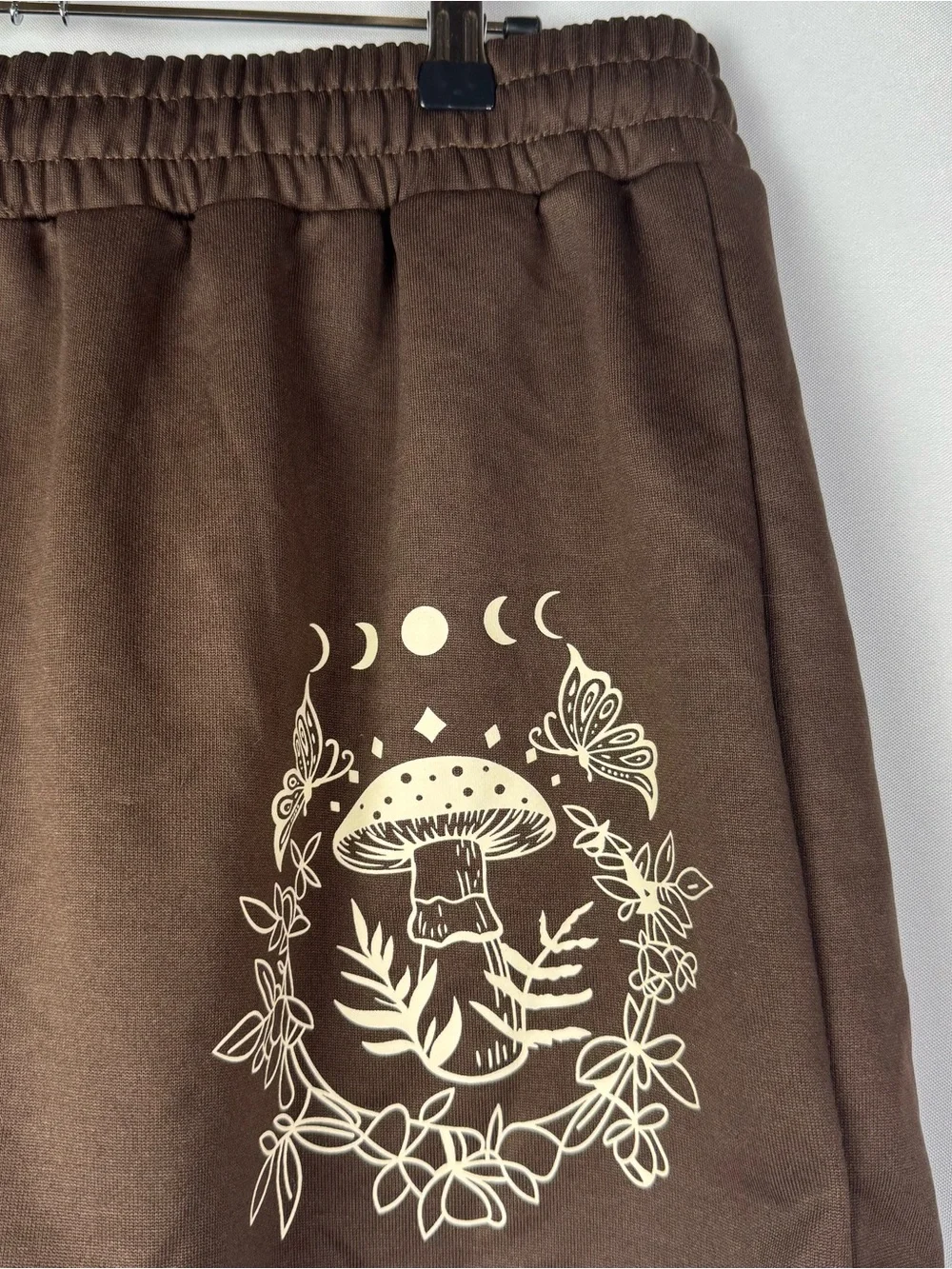 Boutique Dark Brown Mushroom Graphic Sweat Pull On Shorts 2XL